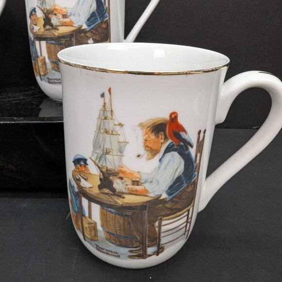 Vintage Norman Rockwell 1982 Museum Collector Coffee Tea Cups Set of 5 - Picture 7 of 11